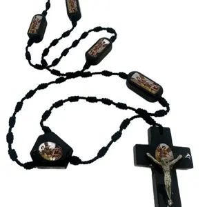 Saint Rosary Necklace Wood & Thread