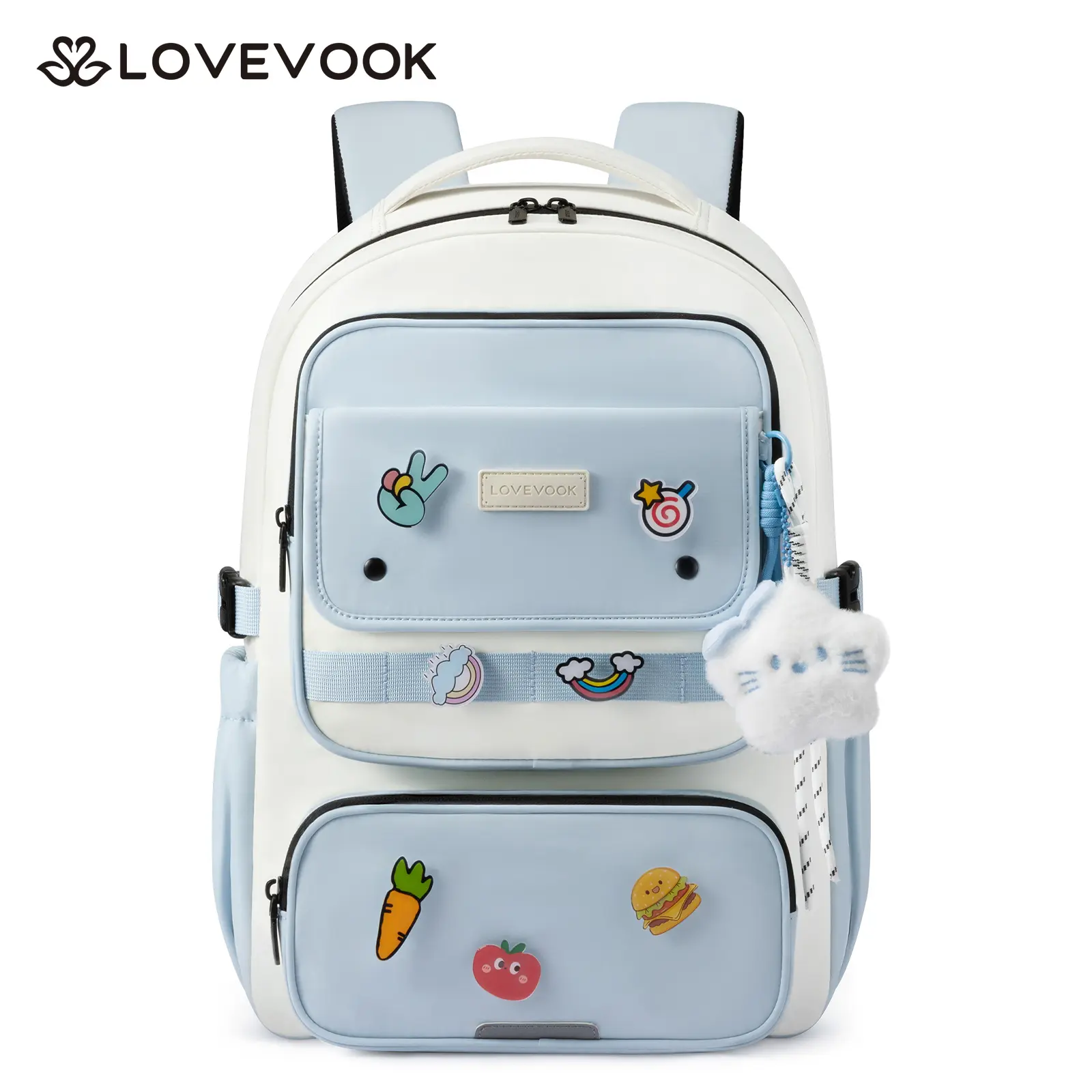 LOVEVOOK School Backpack for Teen Girl, Cute Bookbag with Large Bottle Holder, Lightweight Elementary Middle High School Student Backpack Fits 15.6 Inch Laptop, Back to Schools Kid Gift, Blue-Cream