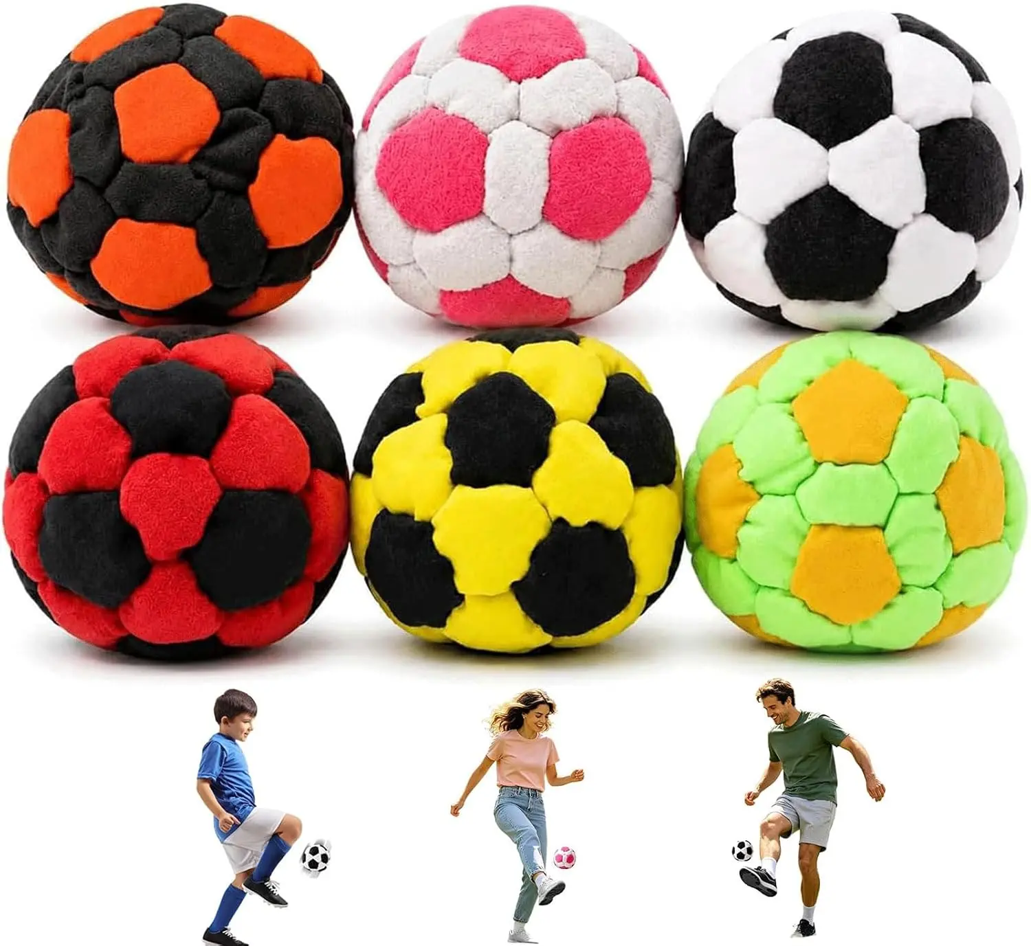 Soccer Hackys Footbag Sacks，Soft Plush Footbags for Adults,Durable Fleece Juggling Balls,for Foot Coordination Training, Stress Relief,Outdoor Play, Party Favors