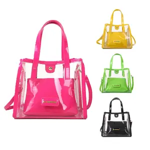 Stylish Transparent Crossbody Bag for Women Candy Jelly Handbag Clear PVC Tote with Top Handle Design for Beach Outings and Parties