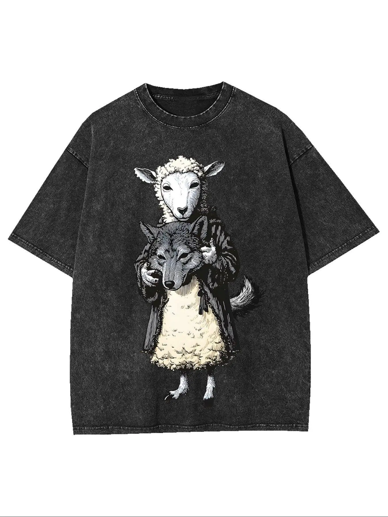 Mens And Womens Heavy Duty Printed T Shirts | Wolf In Sheep Clothing Pattern, Soft And Breathable, Regular Fitted, Crew Neck, Short Sleeve, Retro Street Hip Hop Style, All Season Casual Wear, Machine Washable