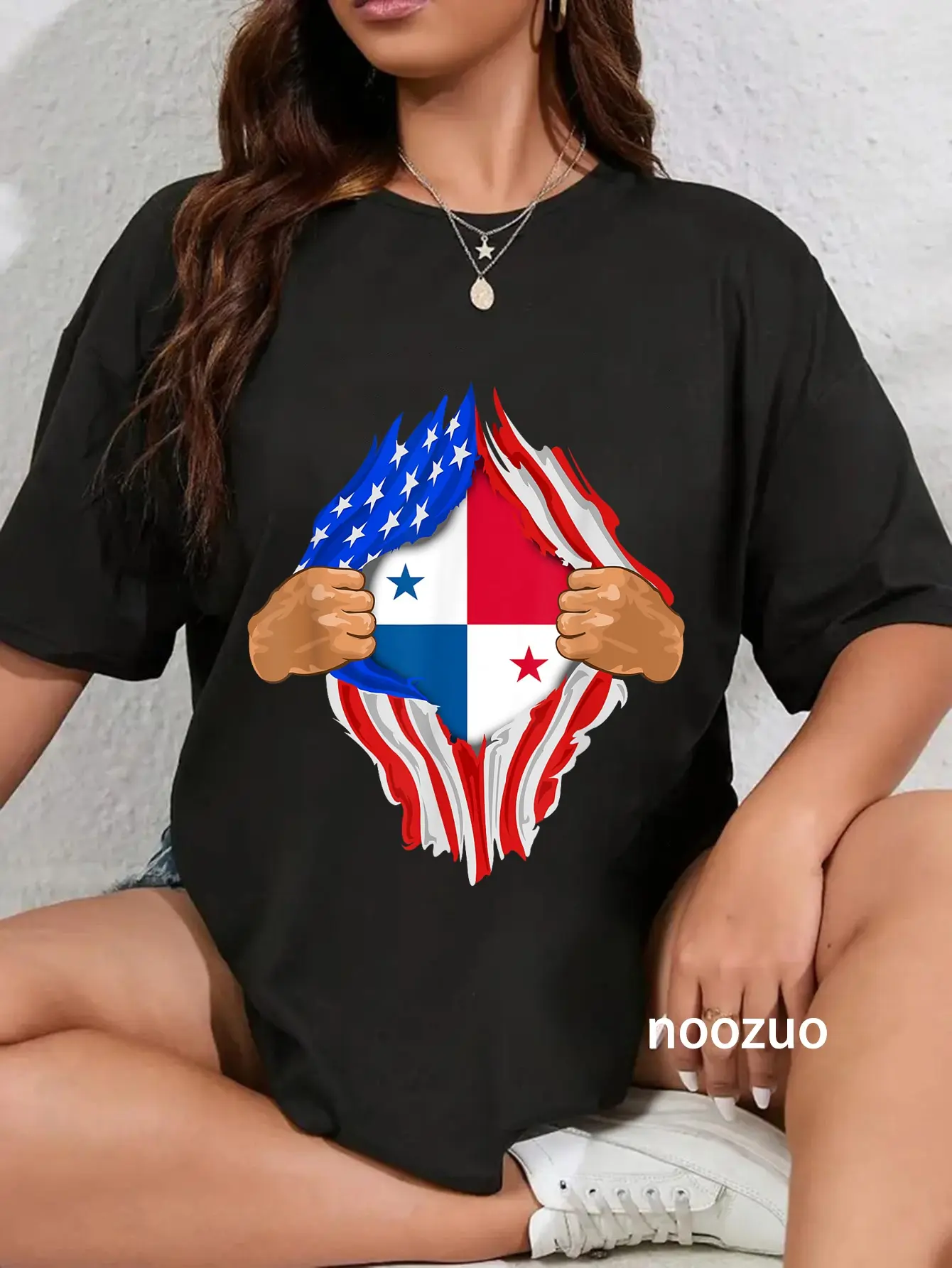 Women's 100% Cotton Round Neck Graphic T-Shirt - Casual, Everyday Streetwear, Panamanian Blood Inside Me Panama Flag Gift Top, Tshirt, Vintage, Country Flag Graphic Women's T-Shirts
