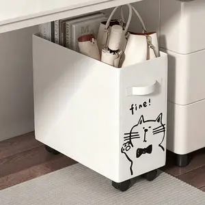 Office Storage Basket, Desk Underneath Organizer with Wheels, Mobile Shelf for Dormitory, Floor-Standing Adjustable Rack