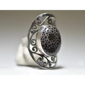 Stingray coral ring long southwest sterling silver tribal women