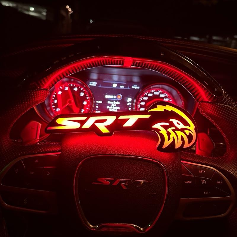 SRT Trackhawk LED Emblem Badge for Front Grille - Multicolor Illuminated Logo with Flame Design