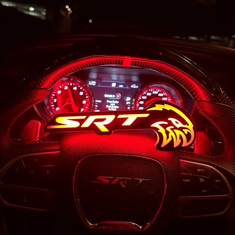 SRT Trackhawk LED Emblem Badge for Front Grille - Multicolor Illuminated Logo with Flame Design
