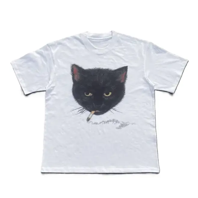 Y2k Smok!ng Cat T-Shirt, Unisex Vintage Graphic Tees Gothic Grunge Y2k Emo Scene Amity Affliction Style Clothes Men Women Streetwear Cotton Menswear