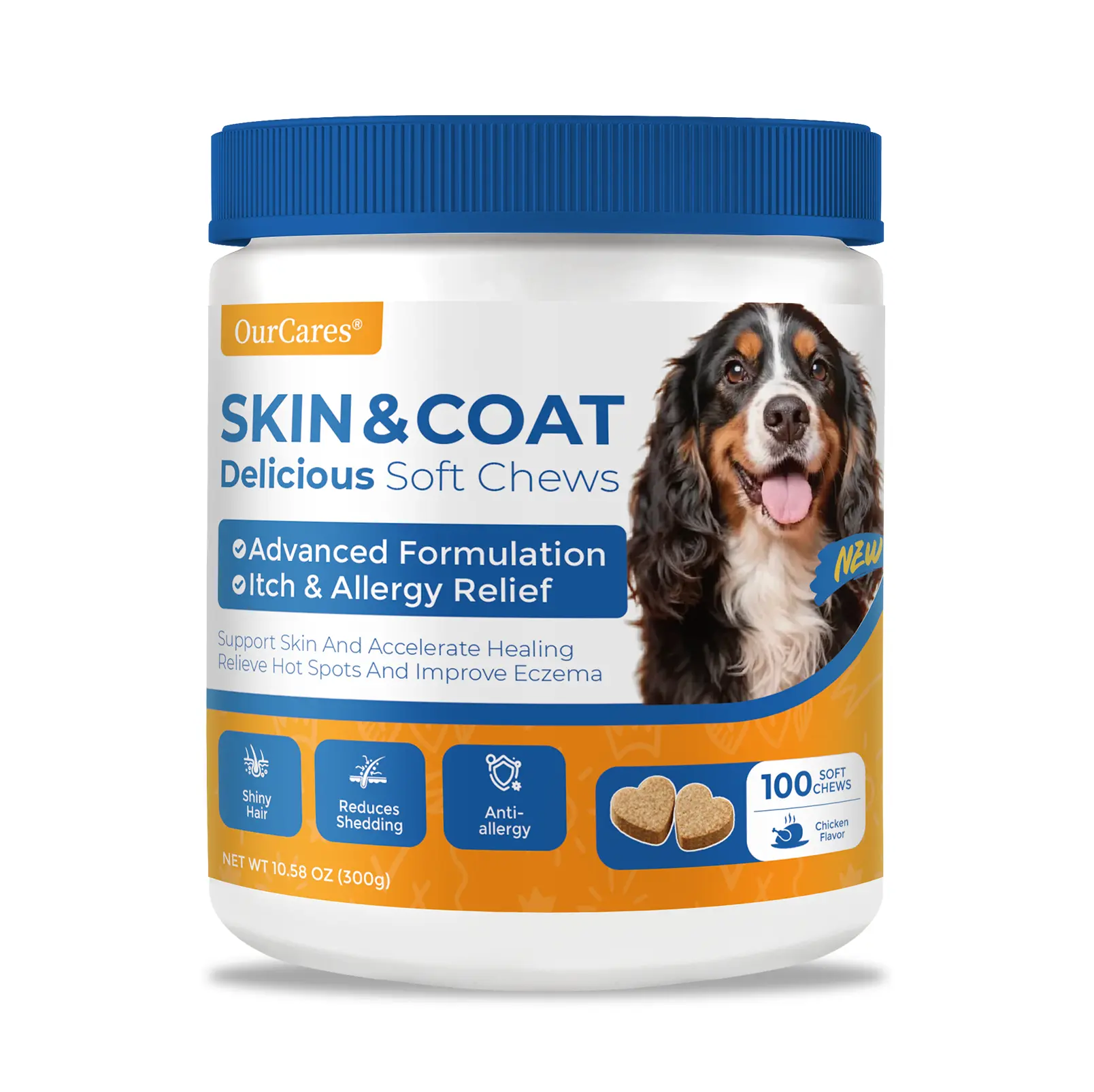 OURCARES Dog Skin & Coat Supplement – Formula Upgrade 100 Soft Chews Treats for Dog Moisture & Shine -Vet-Reviewed Premium Ingredients