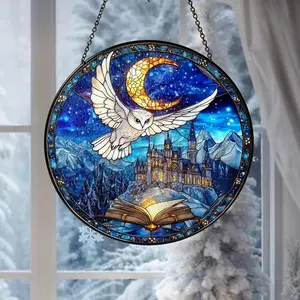 Owl Wizard Castle Acrylic Suncatcher, Wizard Castle Suncatcher, Book Lover Window Decor, Magic Bookish Home Decor, Gift for Wizard Book Lovers
