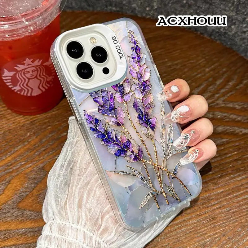Silver Stained Glass Lavender Metallic Shimmer TPU Smartphone Case - Fashionable, Durable, Shockproof Cover for iPhone Series (17/16 E Pro Max,15 Plus,14,13,12,11,XR,XS) - Handheld Devices Electronic Accessories