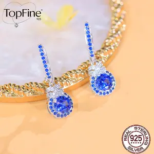 New Style S925 Silver Exquisite Women's Light Luxury Ear Buckle Earrings with Blue Round Synthetic Tanzanite, Elegant Fashion for Ladies, Suitable for Mother's Day, Beautiful Gifts for Mom and Best Friends, Ideal for Casual Attire, Travel, Party Wearing
