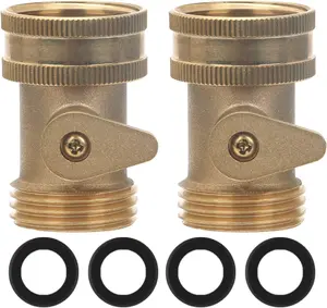 STYDDI Garden Hose Inline Shut Off Valve, Solid Brass Hose Shut-Off Ball Valve Connector Coupling, Hose Connector with ShutOff Valve, 2 Set with 4 Hose Washer