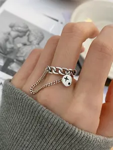 Women's S925 Silver Chain Dual-Layer Open Ring, Sweet Cool Style Adjustable Tail Ring, Light Luxury Trend Stackable Jewelry Gift