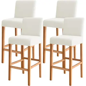 Bar Stool Chair Cover with Backs Set of 4 White Dining Chair Barstool Slipcover Square Removable Washable