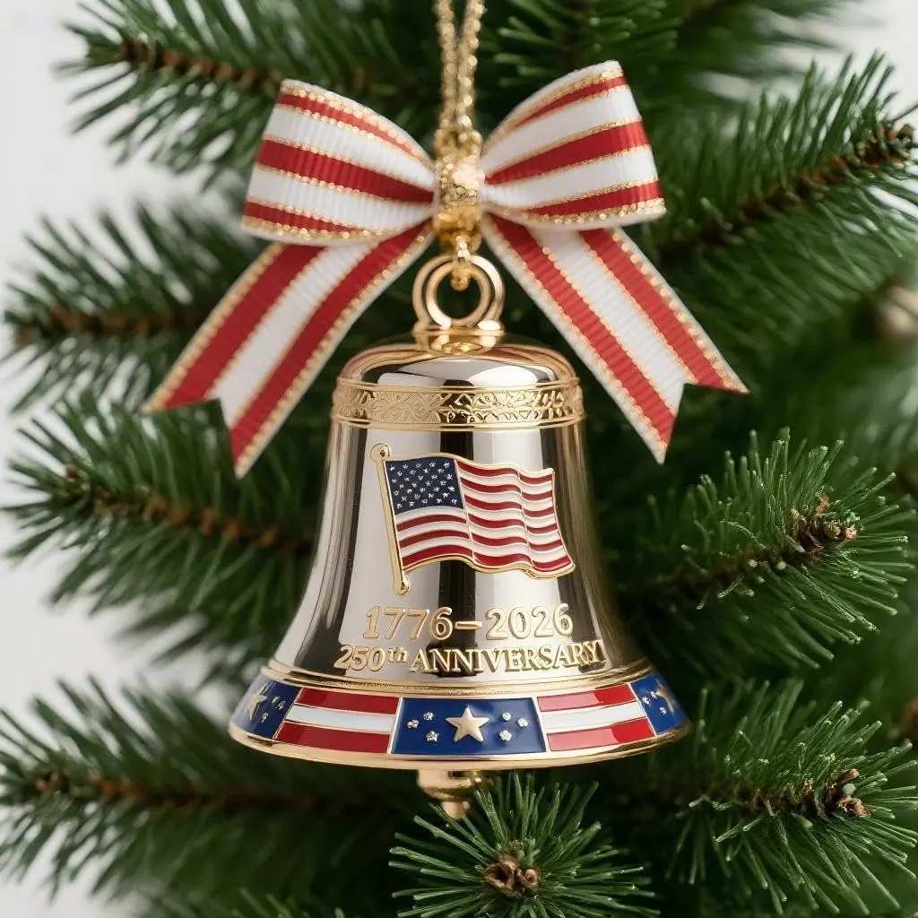 USA 250th Anniversary Commemorative Bell Ornament (1776-2026) - Premium Metal Enamel Decor, Classic Flag Christmas Tree Ornament, Historic Wall Hanging Memorial Gift for Veterans & Active-Duty Military (With Box)