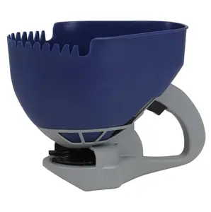 1.6-Liter/0.3-Gallon Ice Melt and Salt Hand Crank Spreader, Poly Toothed Edge Scoop with Thumb Control Gate and Impeller, Ideal for Small Spaces, Blue