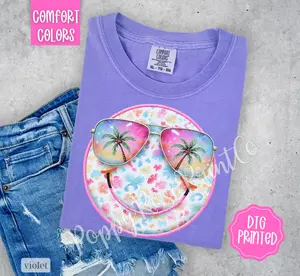 Palm Tree Smiley Comfort Colors Tshirt, Cute Women's Summer Beach Tee, Swimsuit Cover