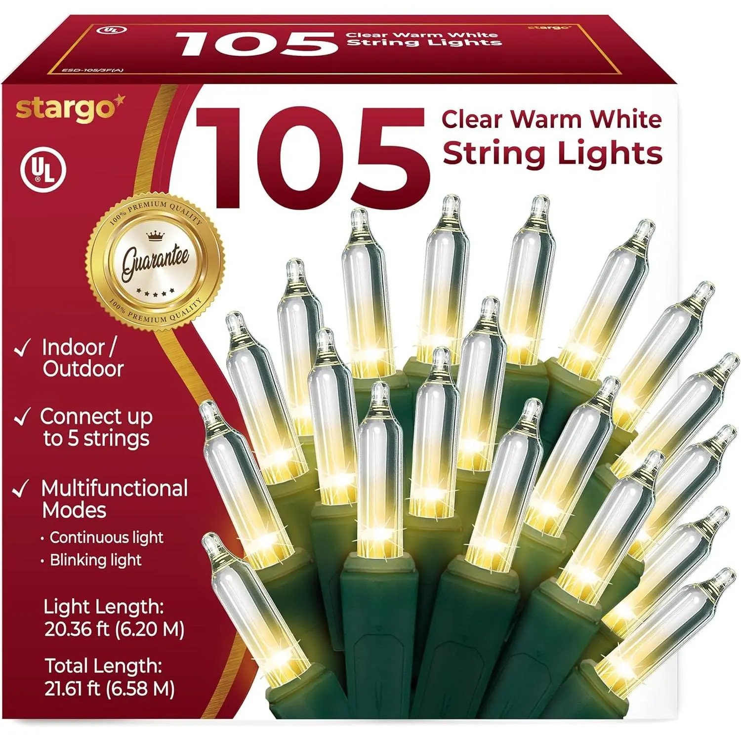 Clear Warm White Christmas Tree Lights 20 ft 105 Incandescent Mini Bulbs Multifunctional Lighting Modes for Decor Bedroom Outdoor Xmas Twinkle Lights with Green Wire