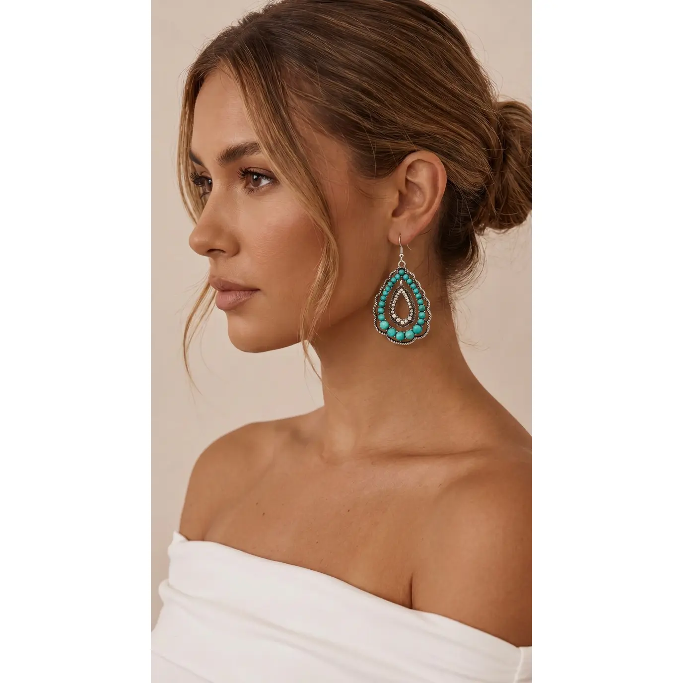 Rhinestone Turquoise Double-Layer Drop Dangle Earrings