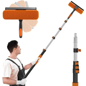20FT Reach 2-in-1 Window Squeegee, Professional Window Washing Kit with 3-12FT Extension Pole for Home, Indoor Outdoor Squeegee with Rotatable Head for High Windows