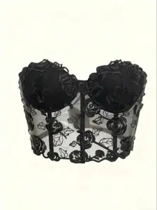 Women's Corset Lace Floral Embroidery Bodycon Fishbone Bustier, Button Design, Comfortable Fit, No Padding, Suitable for Various Occasions, Womenswear