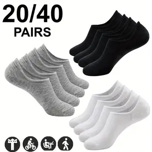 40/20 Pairs Invisible Light and Breathable Socks Simple Solid Color Casual Sports Low-Top Socks Non-slip Strong Grip Soft and Elastic Suitable for Daily Wear Outdoor Sports Unisex Womenswear Bridal