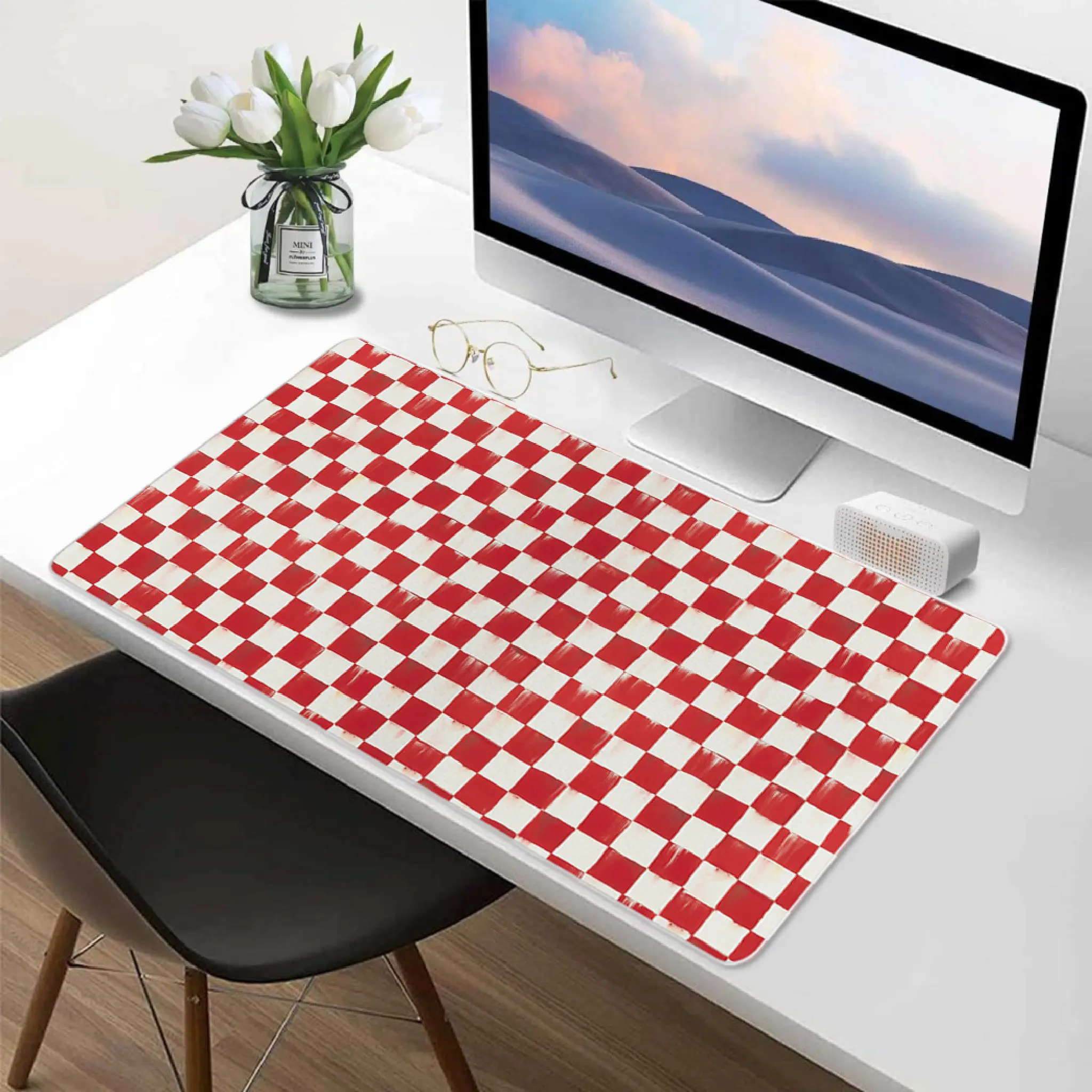 Mackenzie Childs Cherry Check Desk Mat Protector, Waterproof & Non-Slip Base Large Mouse Pad for Home