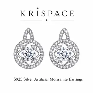 KRISPACE 14K gold-plated four-prong inlaid full-diamond earrings, lab-synthesized moissanite earrings, S925 sterling silver moissanite jewelry, unisex gift for birthdays, Mother's Day, Christmas, wedding set