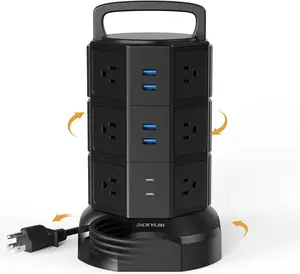 Power Strip Tower Surge Protector,  1625W 13A Outlet Surge Electric Tower, 12 Outlets 6 USB Ports Charging Station with 16AWG 6.5Ft Heavy Duty Extension Cord for Home Office Dorm Black