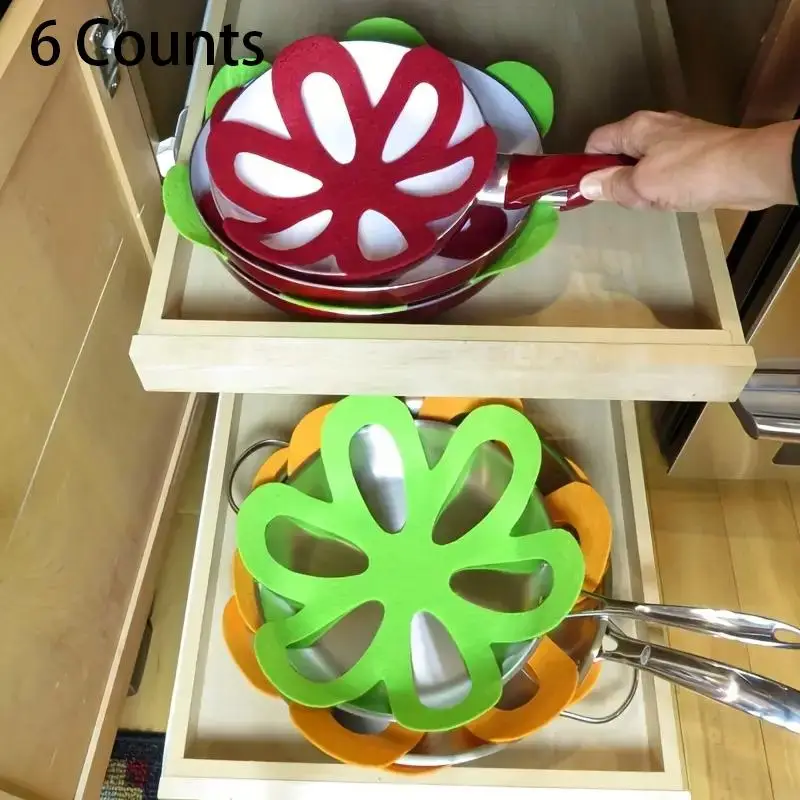 6pcs/set Flower Design Pot Pan Protector Mat, Heat Insulation Anti-scratch Divider Pad for Cookware, Kitchen Gadget