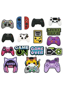 17pcs Cartoon Game Console Gamepad Shoe charm PVC Decorations Pins for Men Boy Favor Gifts Clog Accessories Clog Buckle Fit Sandals Detachable DIY