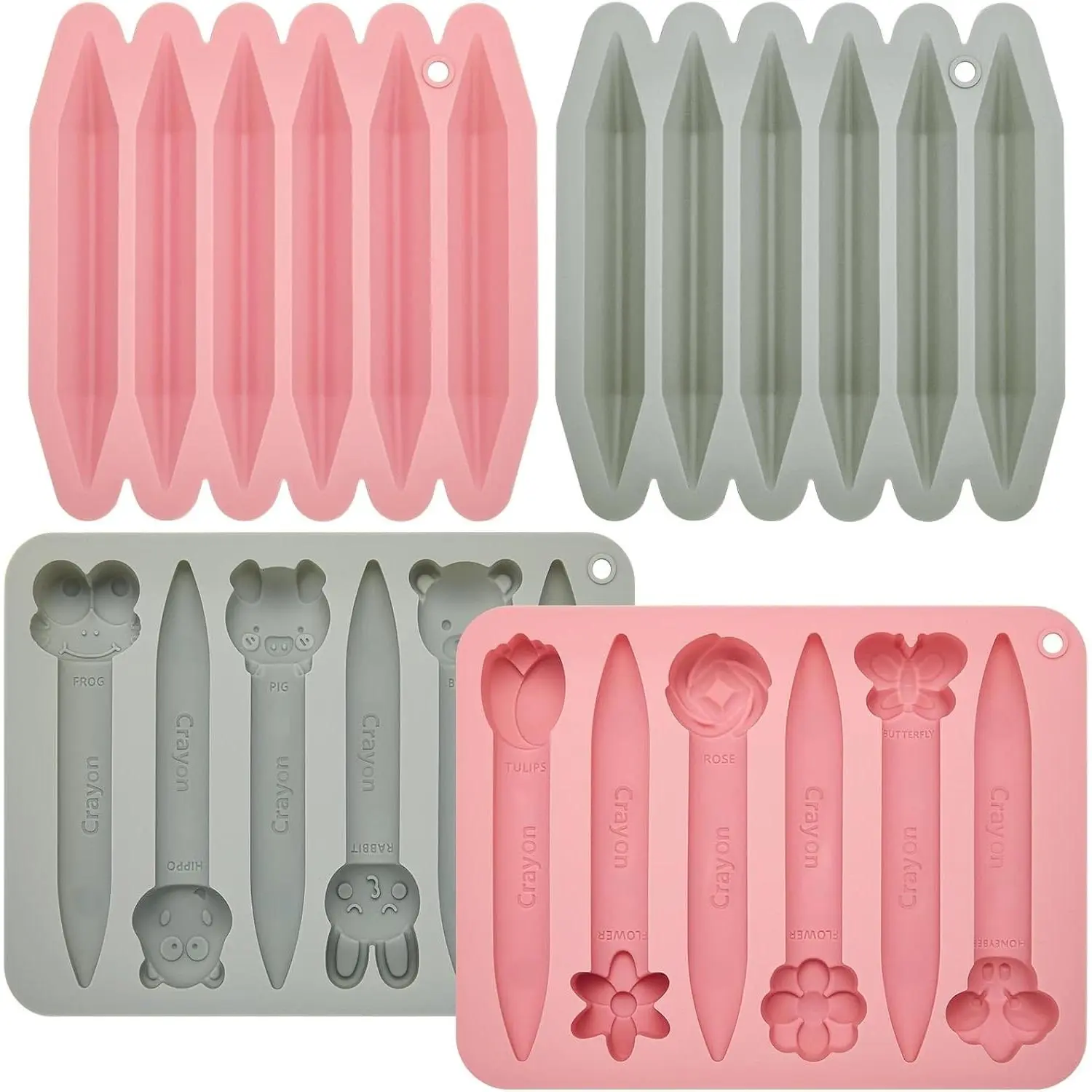 4 Pack Assorted Crayon Molds Cavity 3D Crayon  Mold Triangular  Chocolate Making for DIY Wax Crayons Candle Melting  Flower Chocolate Pen Shapes, Pink Gray