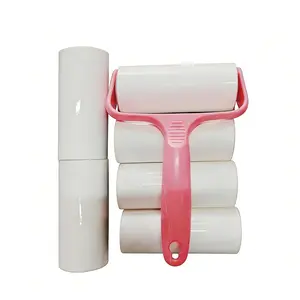 Handheld Velvet Brush Ball Cleaner, 330 Sheets Paper, Durable Handle, 1 Handle + 6 Replacement Rolls, for Clothes and Carpets