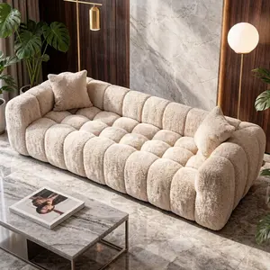 102.7" Oversized Boucle Sofa, Modern Upholstered Tufted Cloud Couch with 2 Pillows, Deep Seat Boucle Sofa, Cozy Modern 4 Seater Couch for Living Room, Bedroom, Apartment,Camel