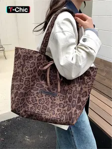 Large capacity trendy tote bag with leopard print straps, suitable for both casual and simple canvas bags, suitable for both work and shopping Stylish tote bag