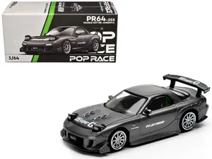 Mazda RX7 (FD) "RE Amemiya" Widebody RHD Gunmetal Gray Metallic with Carbon Hood 1/64 Diecast Model Car by Pop Race