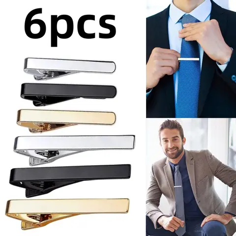 Men's Classic Shiny Minimalist Skinny Tie Clips (6 Pcs) - Business Fashion Accessories, Guys Gifts for Father, Husband