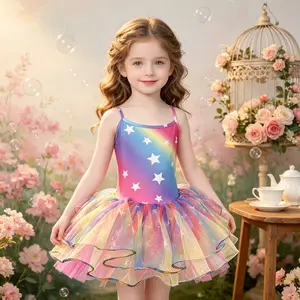 Girls Rainbow Star Ballet Tutu Dress | Sparkly Glitter Tulle Princess Dance Costume for Toddler Kids