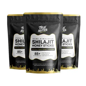 [ 3 BAGS ] True Nutra Pure Himalayan Shilajit Honey Sticks with Raw Organic Honey Fulvic Acid: Enhances mineral absorption, Long-Lasting, 85+ Essential Minerals, Lab-Tested for Purity, Fast-Absorbing - 30 Sticks