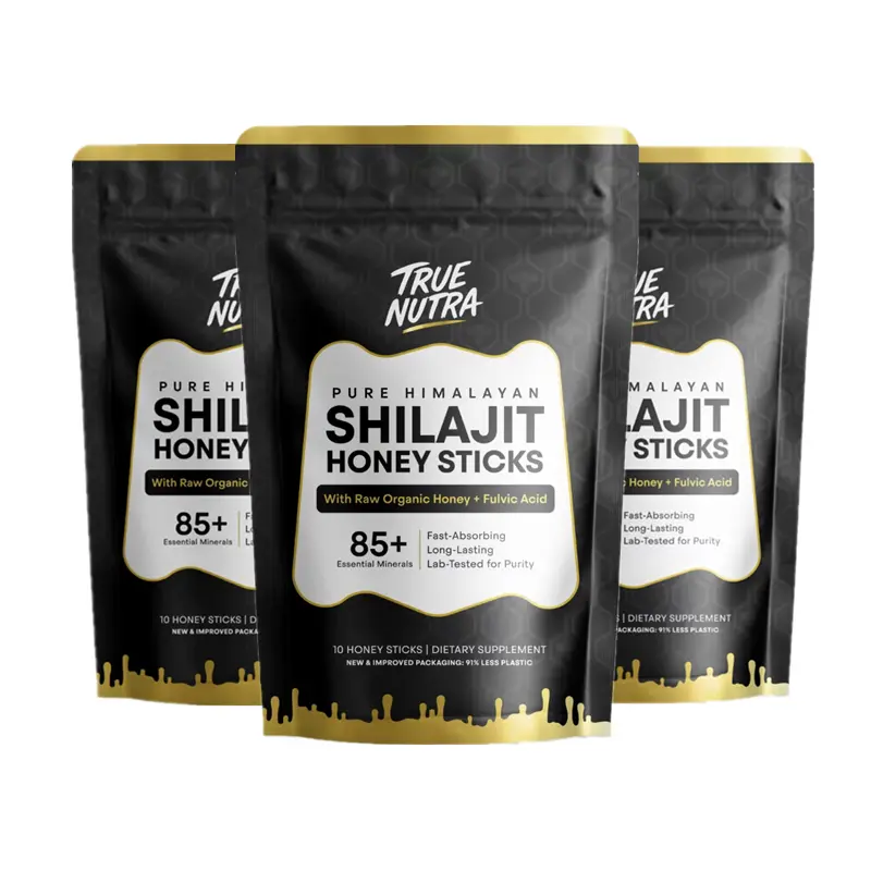 [ 3 BAGS ] True Nutra Pure Himalayan Shilajit Honey Sticks with Raw Organic Honey Fulvic Acid: Enhances mineral absorption, Long-Lasting, 85+ Essential Minerals, Lab-Tested for Purity, Fast-Absorbing - 30 Sticks