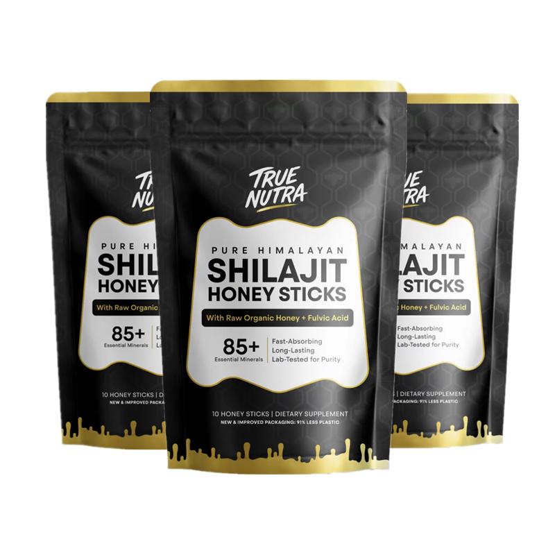 True Nutra Pure Himalayan Shilajit Honey Sticks with Raw Organic Honey Fulvic Acid: Enhances mineral absorption, 85+ Essential Minerals, Long-Lasting, Fast-Absorbing, Lab-Tested for Purity - 10 Sticks