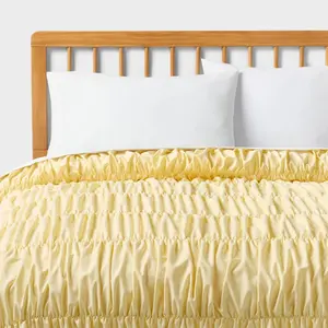Full/Queen Ruched Comforter Yellow for Dorm - Room Essentials