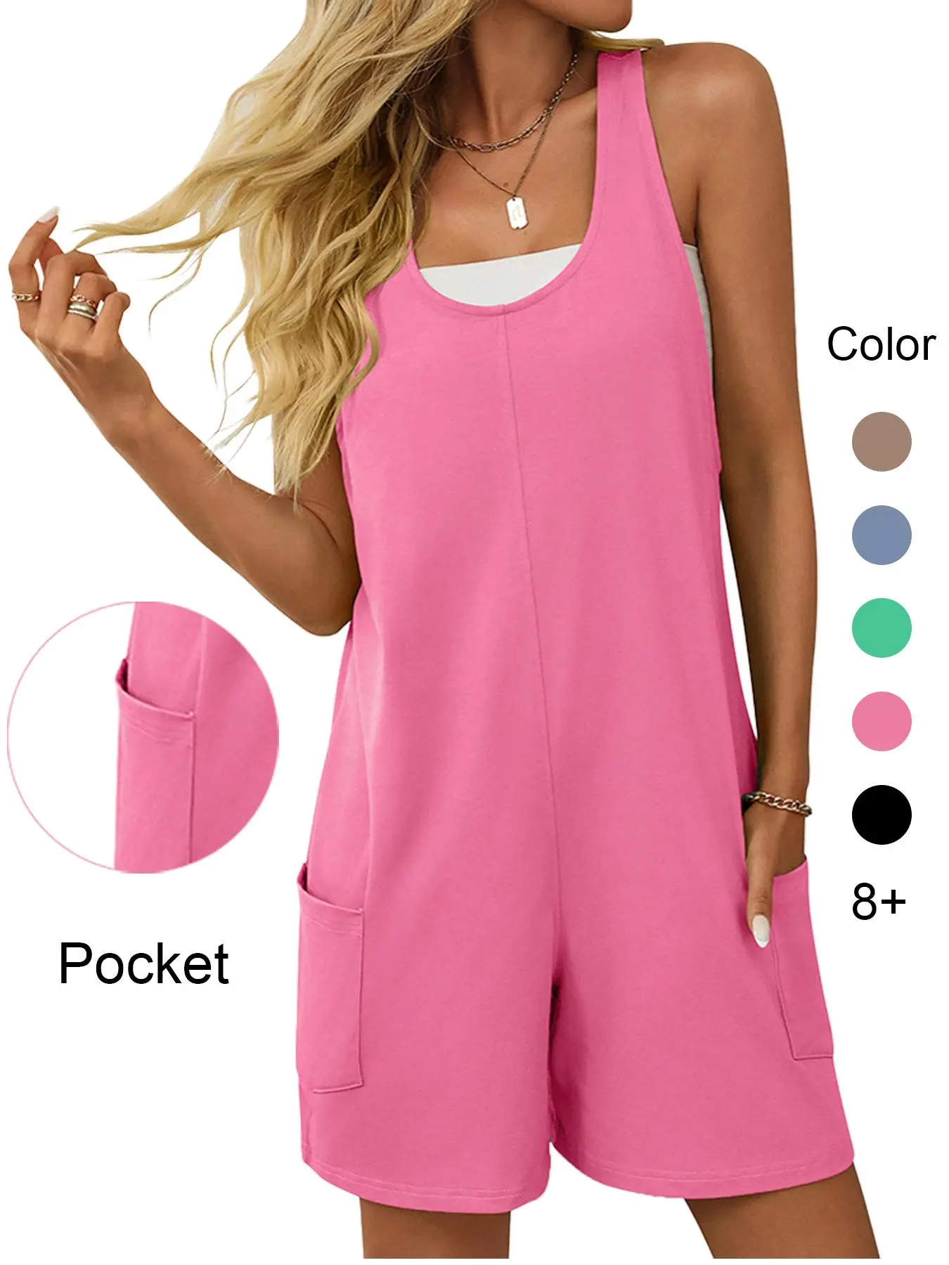 Women's Solid Color Overalls Shorts, Casual Street Sleeveless Overalls Shorts for Summer, Fashion Women's Clothes for Daily Wear