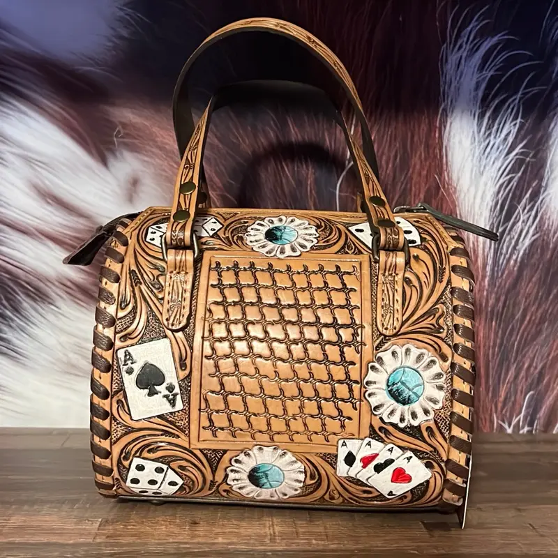 Tooled Card Dice Design  Brown Leather XS Speedy