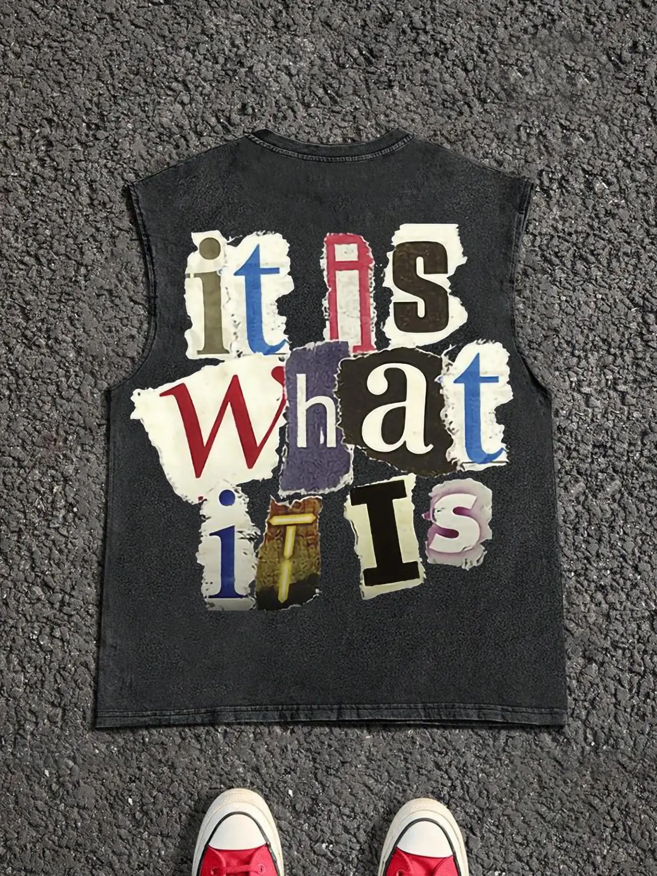 Men's Letter Print Distressed Trim Sleeveless Graphic Tee, Regular Fit Casual Retro Vintage Graphic Tank Top for Summer, Men's Top for Daily Wear, Soc