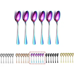 Rainbow Coffee Spoons,  5.5" Espresso Spoons Titanium  Copper  Spoons, Stainless Steel Small Mini Spoons,  Spoon Set For Parties, Wedding Pack of 6