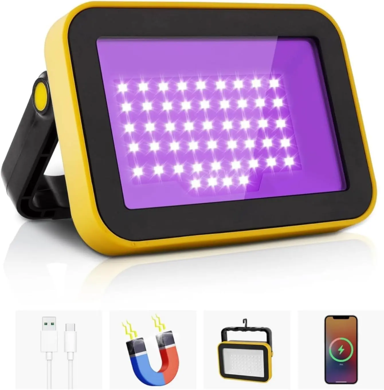 Rechargeable LED Black Light, Battery Powered Portable Blacklight, 400nm LED Flood Light Black Lights, Neon Glow Party, Blacklight Catfishing, Halloween, Glow in The Dark Decoration 1 Pack
