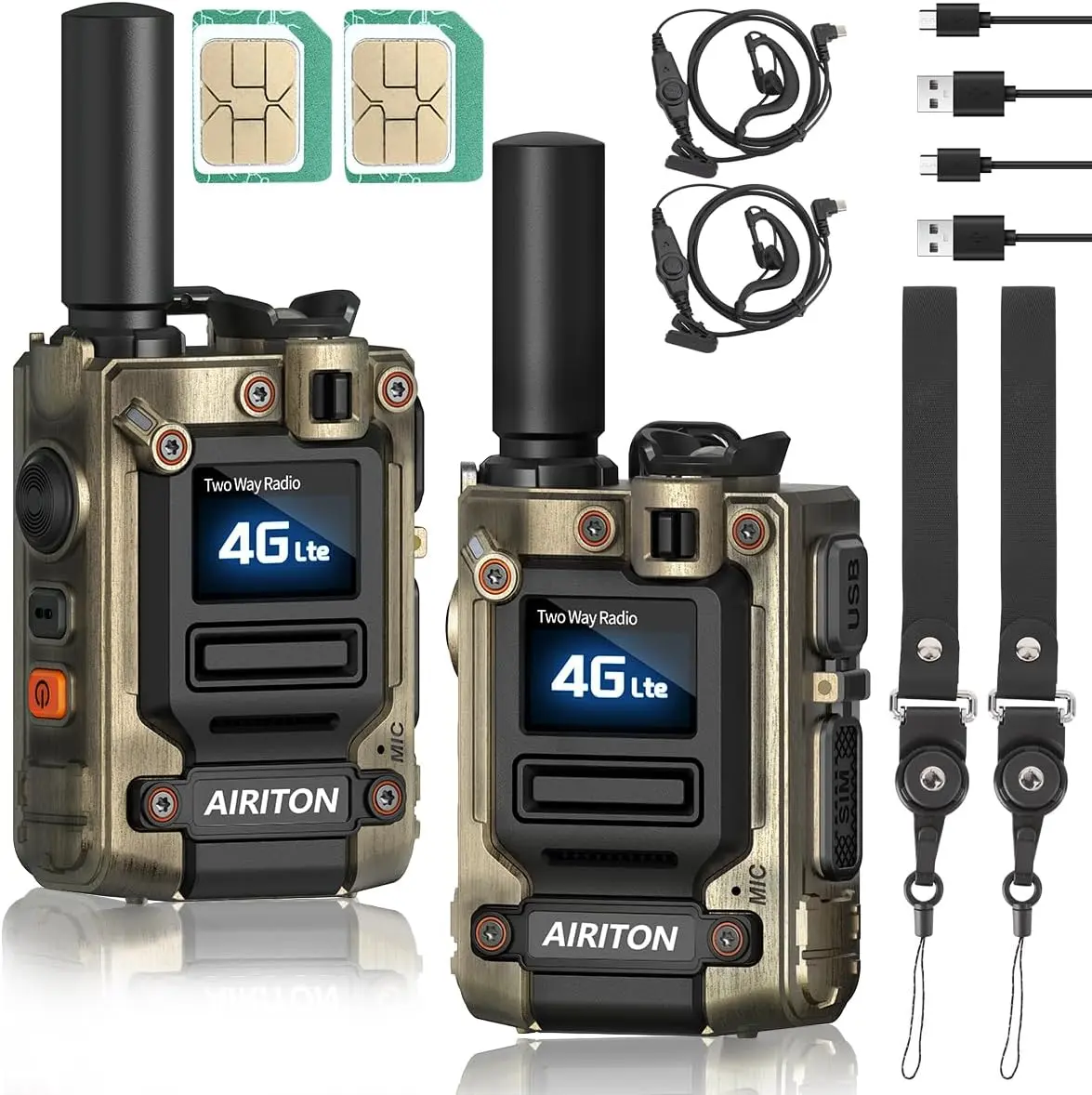 AIRITON Radios Walkie Talkies Unlimited Range Nationwide 4G Long Distance 5000 Miles Handheld POC Two Way Radio AI-G7 Push to Talk Over Cellular Radio Long Range Walkie Talkie for Group(2 with SIM Card)