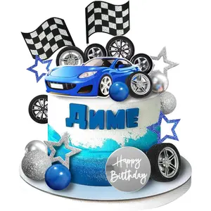 28 PCS Blue Racing Wheel Cake Topper Tyre Decorations for Race Car Theme Birthday Cake