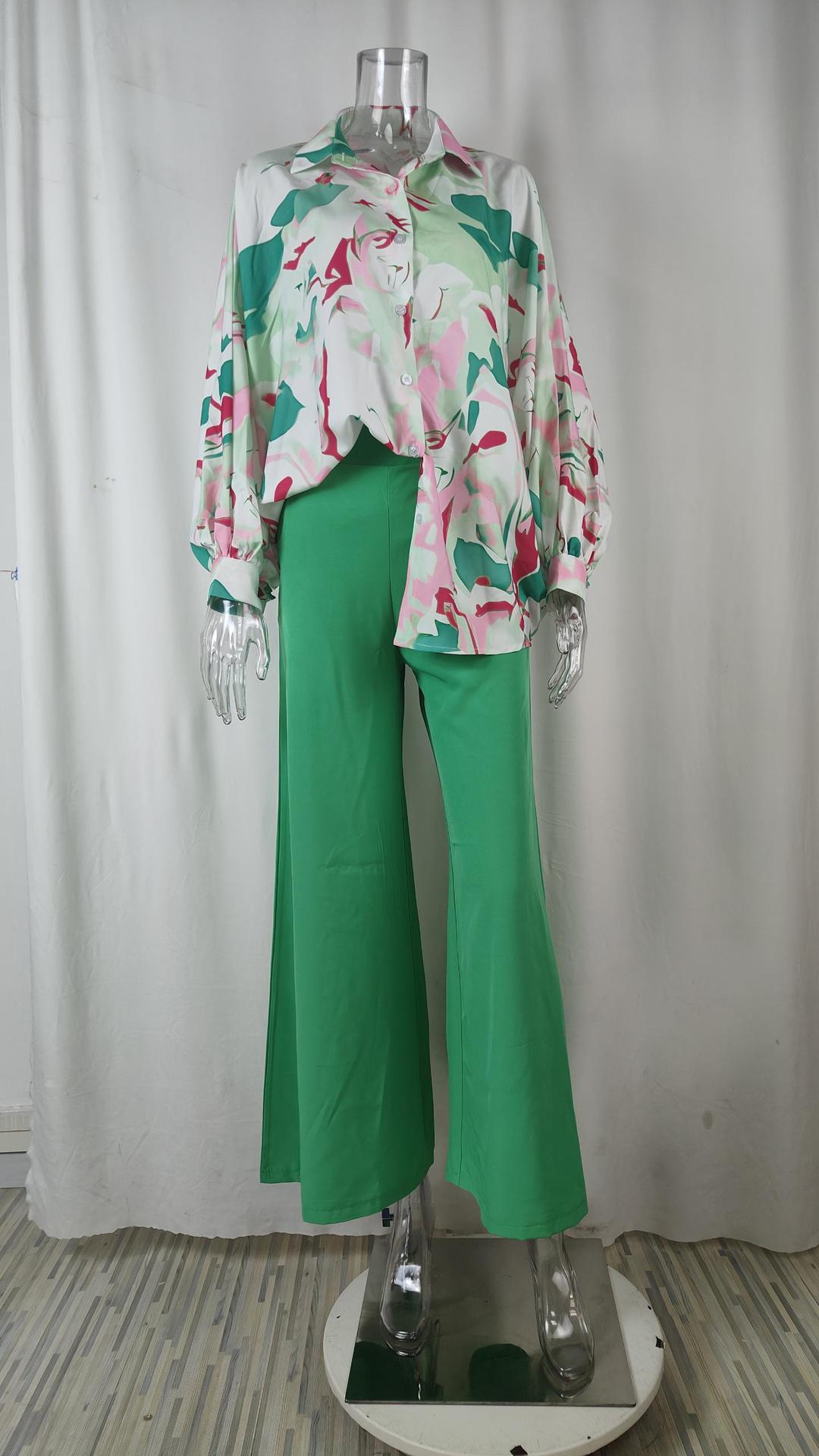 Loose And Elegant Casual Printed Shirt Top Wide Leg Pants Fashion Suit